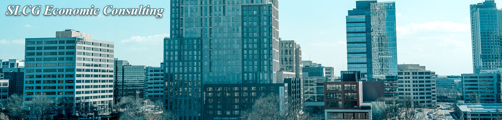 Banner image showing the skyline outside of our office, with the words SLCG Economic Consulting in the top left corner. To see our About page, click on the image.