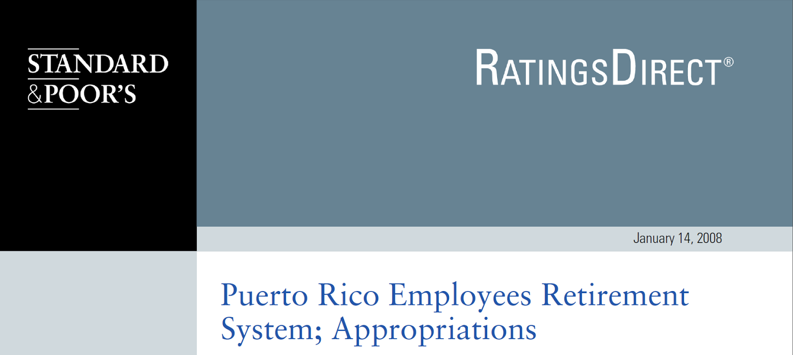 A figure showing a screenshot of a S&P report on the Puerto Rico employees retirement system.