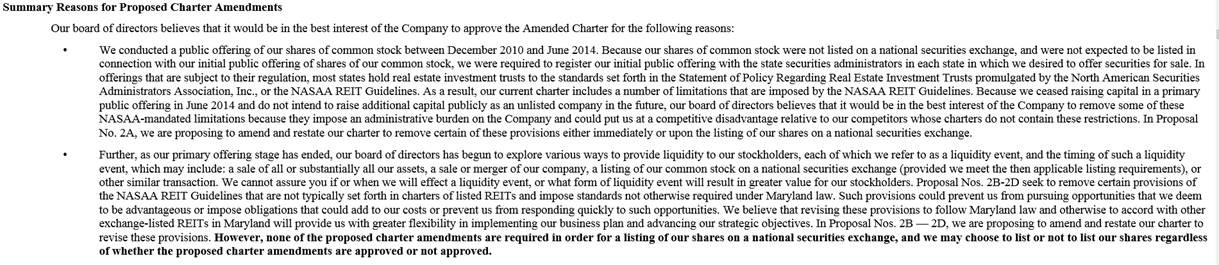 A figure showing an excerpt of the Carter Validus REIT talking about the claimed reason for the proposal