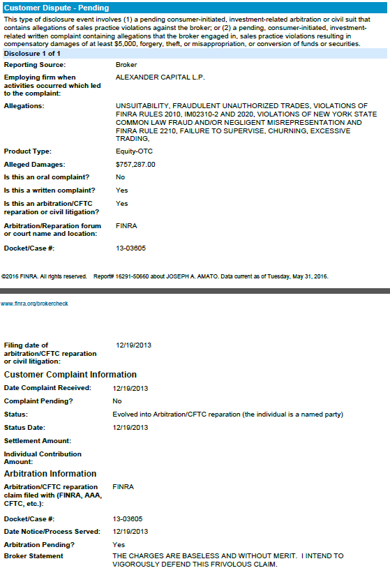 A figure showing a screenshot from a FINRA Case where Joseph Amato is the respondent.