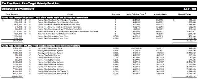 A figure showing an excerpt from UBS Tax Free Puerto Rico Target Maturity Fund Holdings, Annual Report.