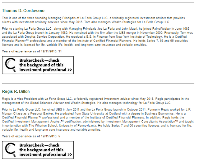 A figure showing a screenshot of the RIA firm website bio for Thomas D. Cordovano and Regis R. Dillon.