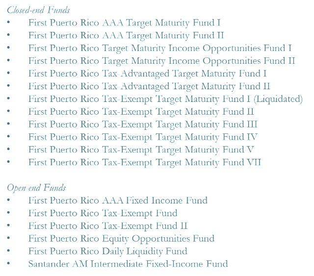 A figure showing a list of Santander First Puerto Rico Family of Funds.