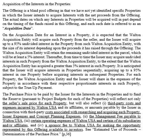Acquisition of the Interests in the Properties